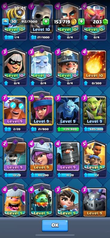 masaüstü futbol oyun seti: Clash Royale oyun hesabı - Kral səviyyəsi: 30 (912/7000 XP) - Kupa — 5