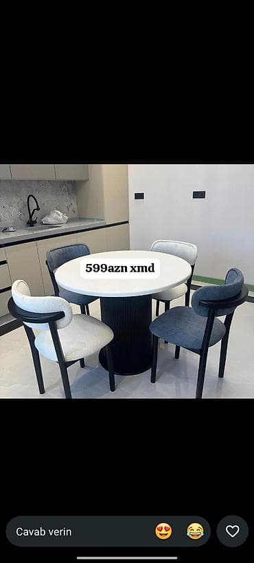 miz stol: Mətbəx üçün, Yeni, Açılmayan, Yumru masa, 4 stul — 1