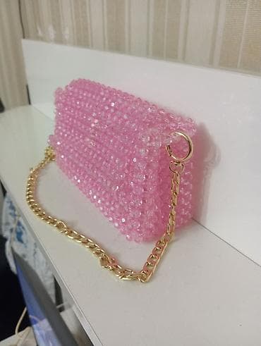 Zərgərlik əşyaları: Şəffaf çəhrayı boncuklardan hazırlanmış əl çantası - Material — 2