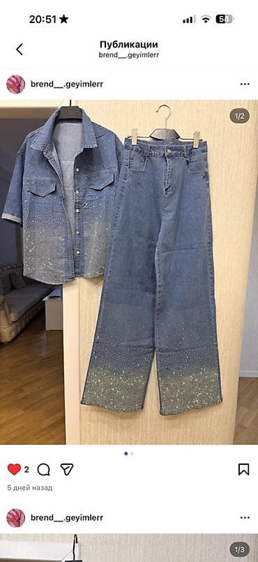Denim dəst – köynək və şalvar - Material: klassik mavi cins parça -