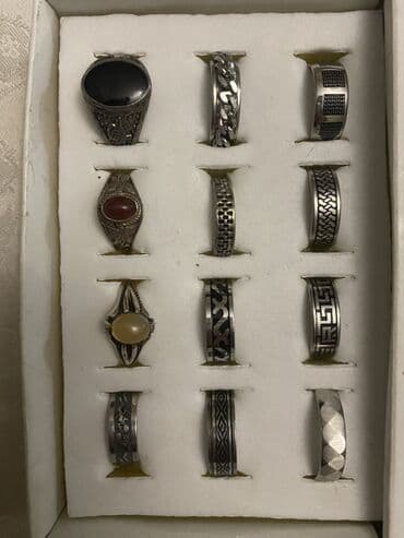 gümüş komplektlər: Kişi üzük dəsti – 12ədəd üzükdü 10u sadə ölçüləri(17-23) ə qədərdi — 1