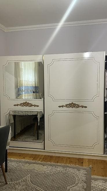 paltar şkaf: 2 qapılı, Güzgülü, Ağ, Digər material, Kupe, Düz dolab — 1