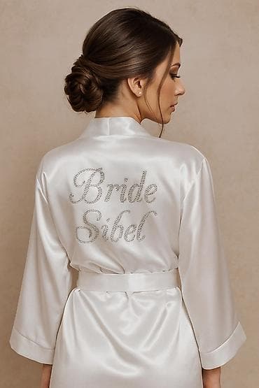 bel sumkasi: Gəlinlər üçün fərdiləşdirilə bilən atlas xalat - Material: parlaq — 4