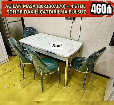 stol ustul: Açılan yemək masası və 4 ədəd stul dəsti. - Masa ölçüləri: 80 x 130 — 1