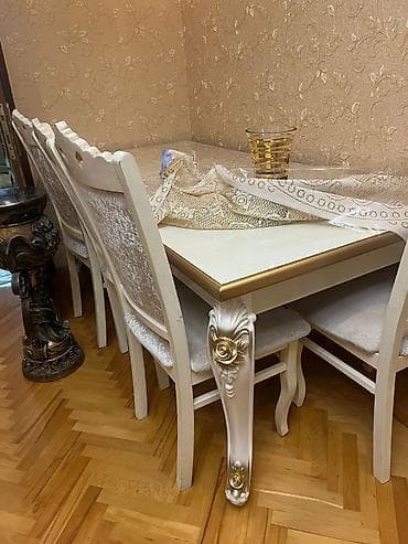 Qonaq otağı üçün, İşlənmiş, Dördbucaq masa, 6 stul