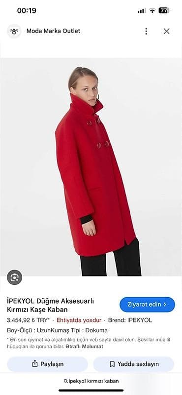 turk qizili probu: Palto, Ipekyol, M, rəng - Qırmızı — 1