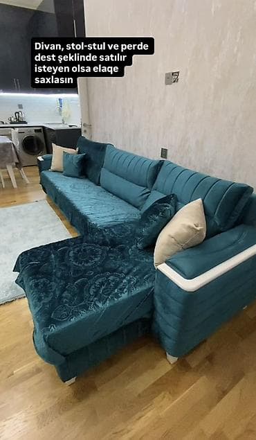 usdul usdol: Qonaq otağı üçün mebel və pərdə dəsti satılır. Dəstə divan, stol-stul — 2