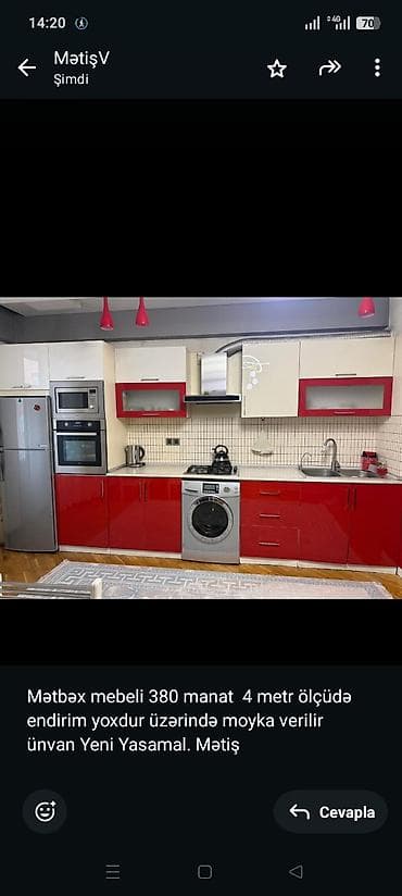 4 reqemli tortlar: Mətbəx mebeli 380 manat 4 metr ölçüdə endirim yoxdur üzərində moyka — 1