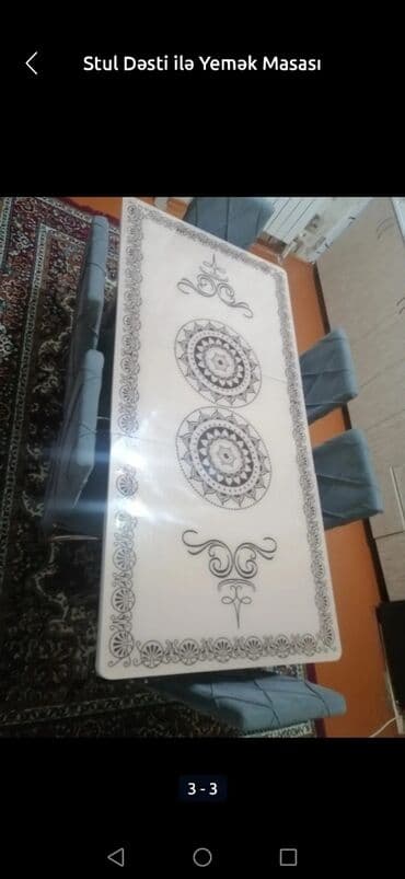 Qonaq otağı üçün, İşlənmiş, Açılmayan, Dördbucaq masa, 6 stul