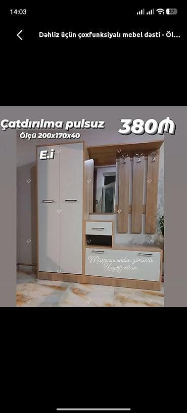 Dəhliz üçün çoxfunksiyalı mebel dəsti - Ölçü: 200 x 170 x 40 sm -