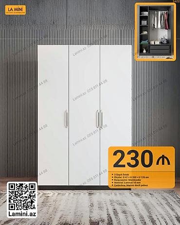 stelaj polka: 3 qapılı paltar dolabı - Ölçülər: Dərinlik 47 sm × Hündürlük 200 sm × — 1