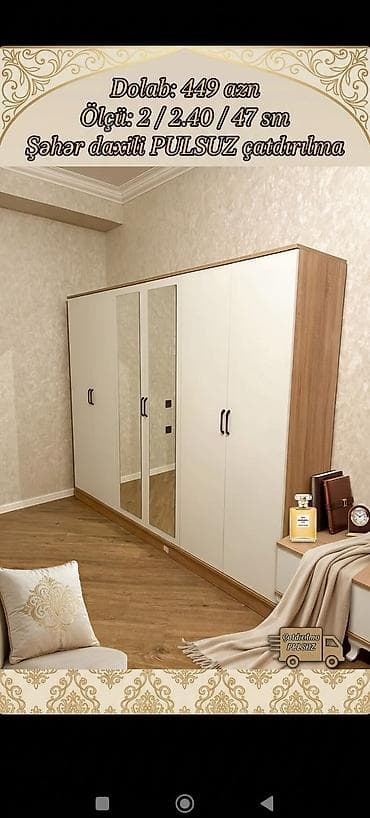 spalni mebelleri: Yeni, 6 qapı, Güzgülü, Ağ, Açılan, Düz dolab — 1