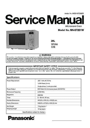Mikrodalğalı soba Panasonic, Ayrıca dayanan, Mikrodalğalar ilə, rəng - Ağ, Yeni — 3