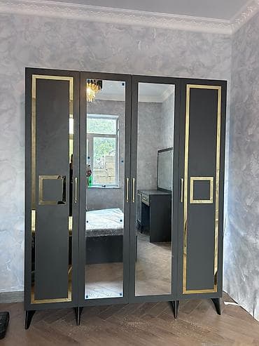 divar skafi: Yeni, 4 qapılı, Güzgülü, Ağ, Açılan, Düz dolab — 1