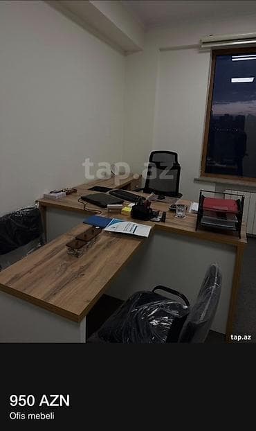 kompüter oturacağı: Ofis mebeli dəsti - L formalı iş masası: açıq palıd tonlu üst səth — 1