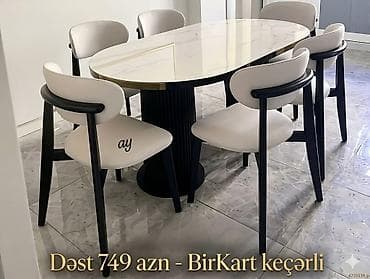 perla stul: Modern yemək otağı dəsti - Oval formalı, mərmər naxışlı parlaq masa — 1