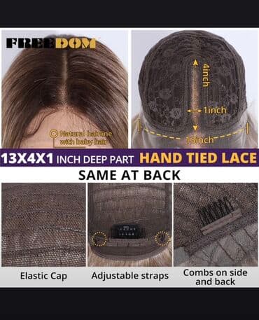 sac rəngi: FREEDOM marka uzun dalğalı parik - Model: Hand Tied Lace, 13x4x1 inch — 1