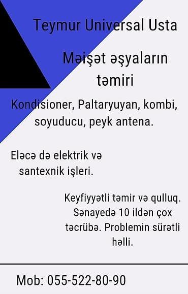 remont mebel: Məişət əşyaların təmiri: -Kondisioner -Paltaryuyan -Kombi -Soyuducu — 1