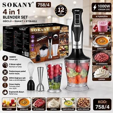 SOKANY 4 in 1 Blender Set – Kod: 758/4 Xüsusiyyətlər: - 1000W yüksək