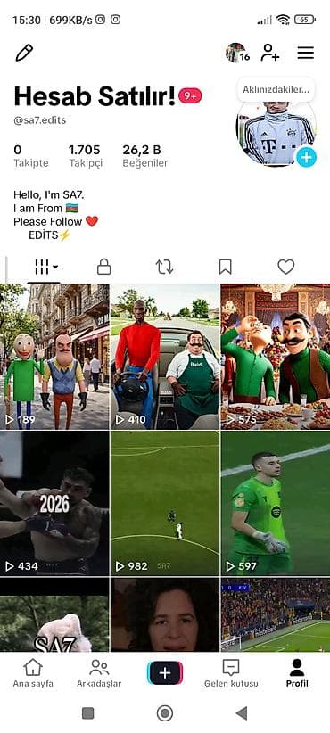 Satılır: TikTok hesabı @sa7.edits Xüsusiyyətlər: - 1 705 izləyici - lalafo.az -da Satılır: TikTok hesabı @sa7.edits Xüsusiyyətlər: - 1 705 izləyici -