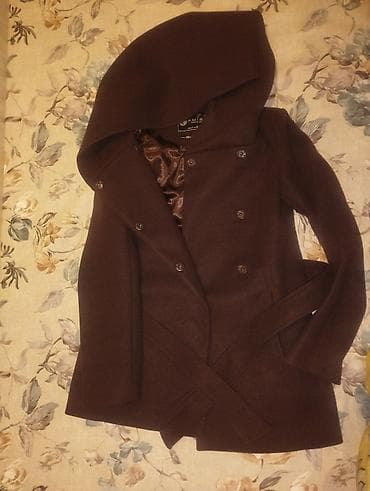 Aksesuarlar: Qadın qış palto-su – qəhvəyi rəng, qalın parça, kapüşonlu, New yorker — 1