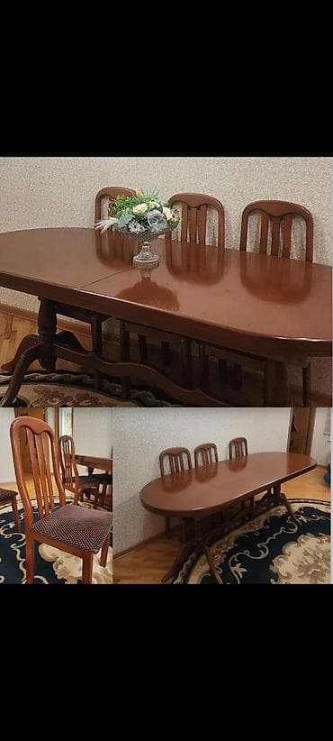 Qonaq otağı üçün, İşlənmiş, Açılan, Dördbucaq masa, 6 stul
