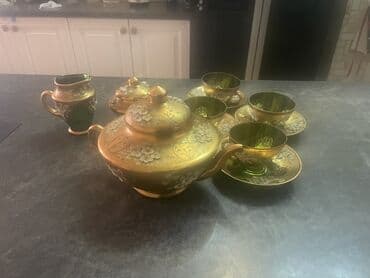 yasil kofe: Qəhvə dəsti, rəng - Yaşıl, Xrustal, Bohemia, 4 nəfərlik, Almaniya — 9