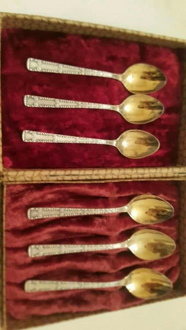 мельхиор: Кофейные Ложки позолоченный мельхиор.Таллин.6 штук.длина 13 см — 1