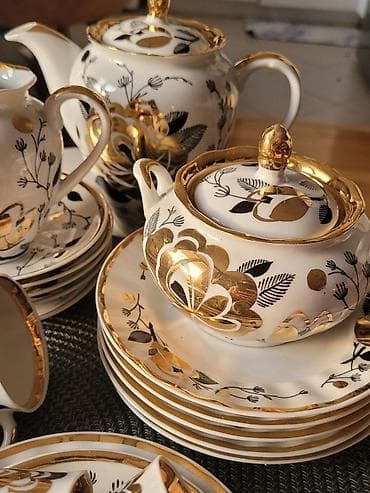 Qəhvə dəsti, rəng - Qızılı, Farfor, 6 nəfərlik, SSRİ