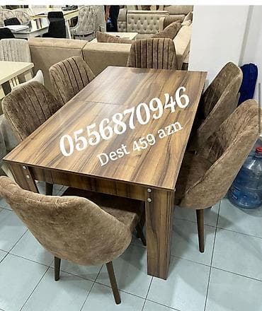 Qonaq otağı üçün, Yeni, Açılmayan, Dördbucaq masa, 6 stul