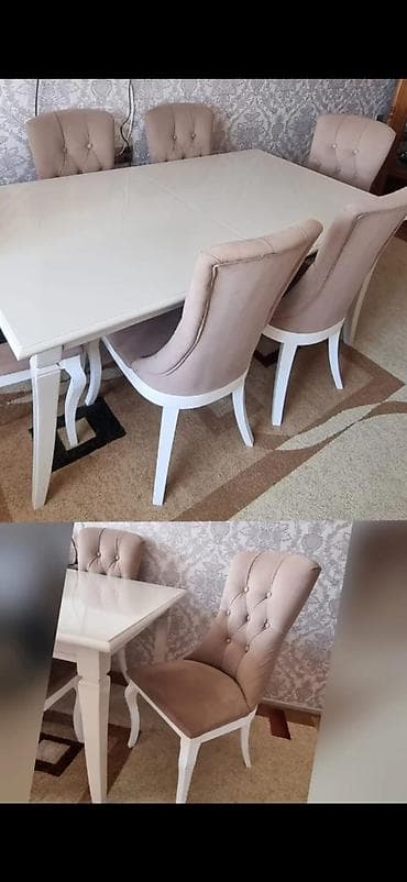 ag metbex mebelleri: Qonaq otağı üçün, Açılan, Dördbucaq masa, 6 stul — 1