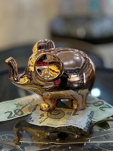 Avadanlığın icarəsi: Metallik parıltılı fil formalı pul yığan qutu (kassafon) - Material — 1