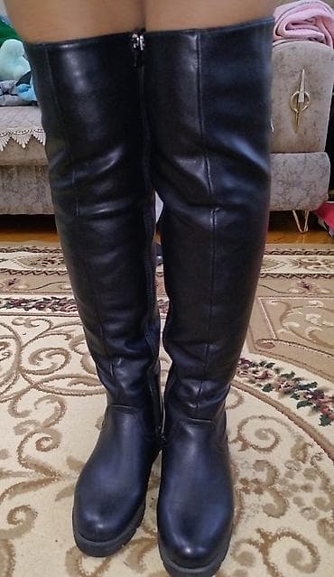 каблук: Qadın dizüstü çəkmələr – qara rəng - Model: dizdən yuxarı uzunluqda — 4