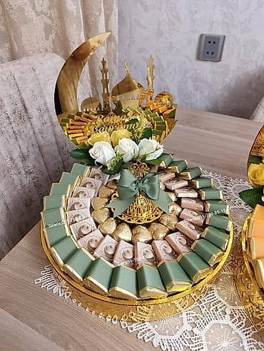 şkalad buketi: Ramazan və bayram temalı şokolad və şirniyyat kompozisiyası - Qızılı — 4