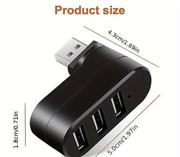 flash kart: USB 2.0 3-Portlu Mini Hub Adapter - Qoşulma: USB-A (erkək) – — 2
