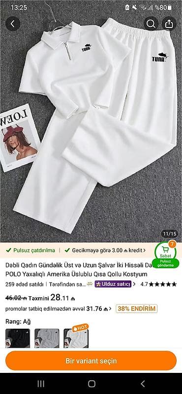 Dəbli qadın gündəlik iki hissəli dəst – qısa qollu polo yaxalı üst və