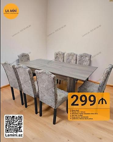 Mətbəx üçün, Açılan, Dördbucaq masa, 6 stul — 1