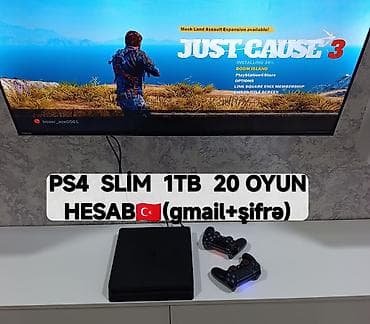 PS4 Slim 1TB oyun konsolu - Yaddaş: 1TB (daxili HDD), çoxlu oyun və