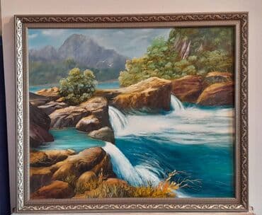 Mənzərə. Rəsm əsəri kətan üzərində yağlı boya ilə çəkilmişdir. Ölçüsü