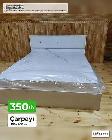 Çarpayı – 160×200 sm - Mexanizm: açılan, bazalı (geniş saxlama yeri)