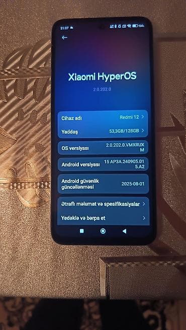 28 may telefon aksesuarları: Redmi 12, 128 GB, rəng - Mavi, Barmaq izi — 6