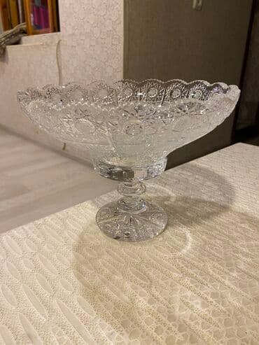 meyvə şəkilləri: Kəsimli büllur meyvə/qənnadı qabı – ayaqlı - Material: qalın, şəffaf — 2