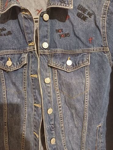 Şalvarlar: Dəbli cins gödəkçə - Klasik tünd mavi denim parça - Ön hissədə metal — 3