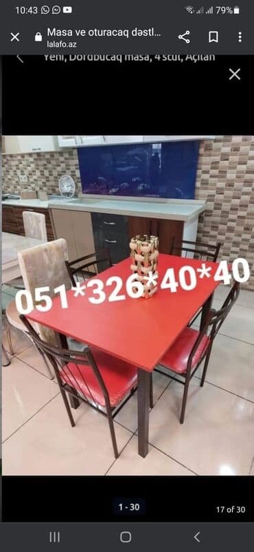 jaluzler metbex üçün: Qonaq otağı üçün, Yeni, Açılmayan, Dördbucaq masa, 4 stul — 16