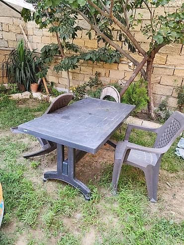 ucuz stol stullar: Bağ üçün plastik stol və stul dəsti
Dəstə daxildir: 1 stol və 3 stul — 5