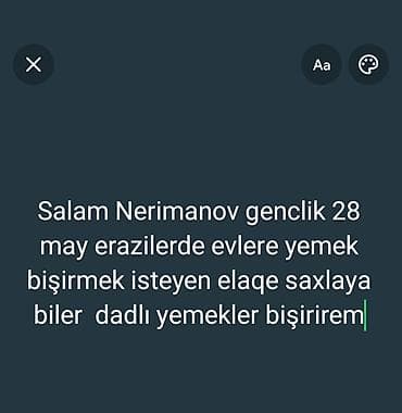 Evlərə yemək bişirmə xidməti Nərimanov, Gənclik və 28 May