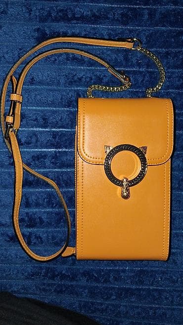 Личные вещи: Qadın çiyin çantası – xardal/sarı rəngdə, kompakt “phone bag” modeli — 1
