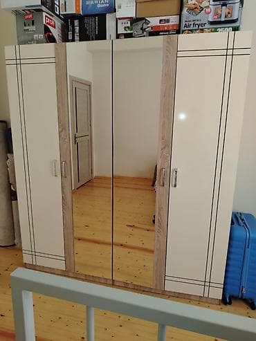 saatlar type 1: Yeni, 4 qapılı, Güzgülü, Bej, Açılan, Düz dolab — 2