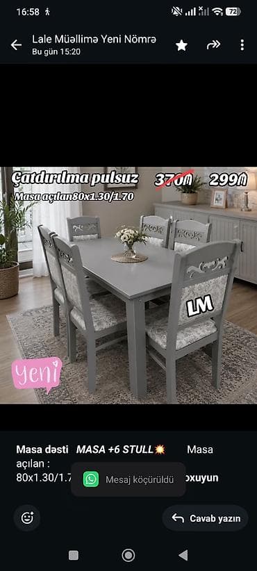 stol ev ucun: *Masa dəsti* _*MASA +6 STULL💥*_ Masa açılan  — 1
