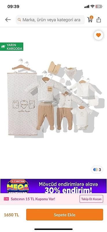 Uşaq dəsti, Uniseks, 0 - 3 ay, Bebetto — 1